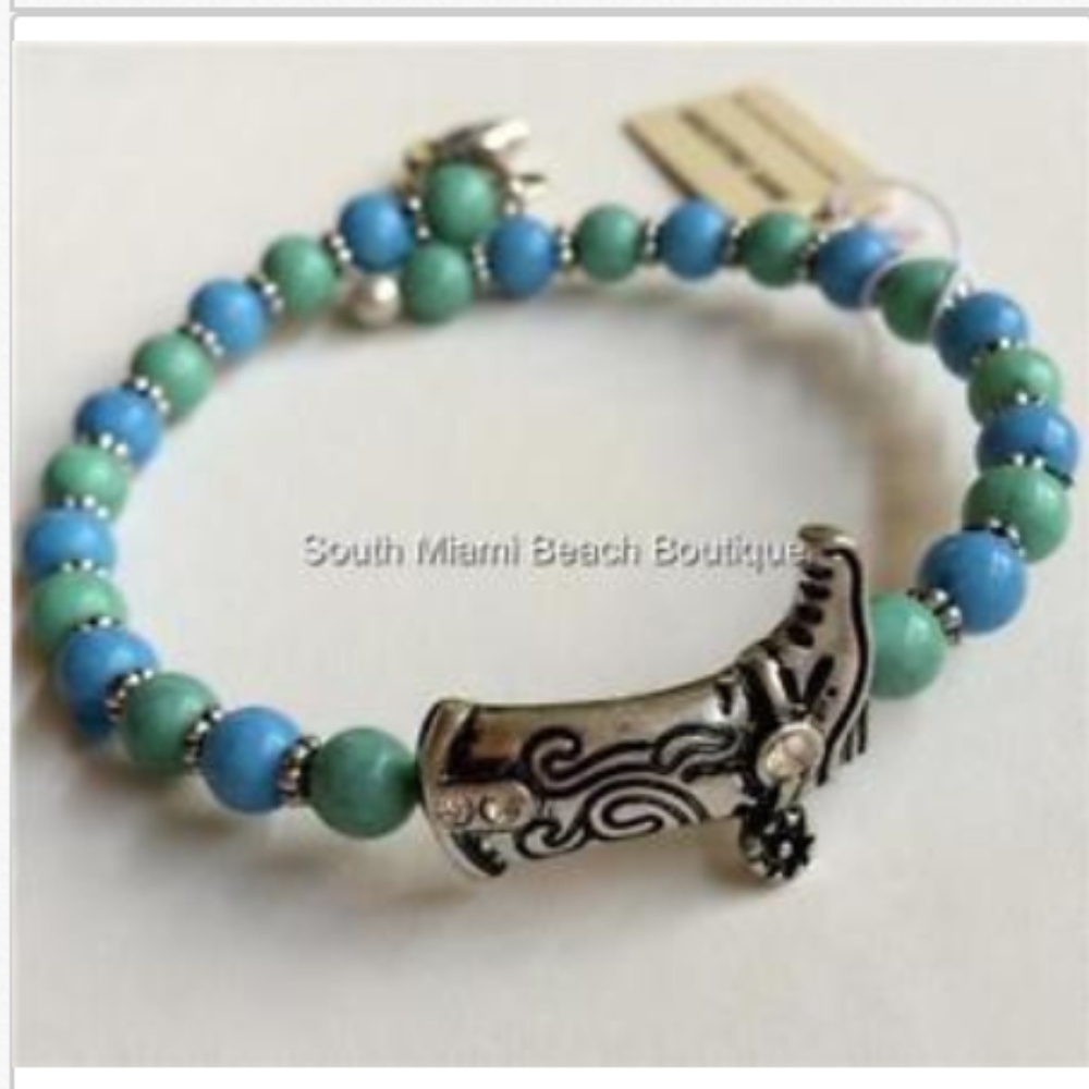 Turquoise Boot Charm Bracelet Silver Country West